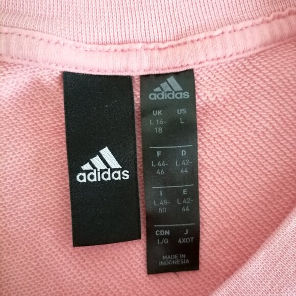 Adidas Womens Bright Pink Crew Neck Long Sleeve Pullover Sweatshirt Size Large - Picture 6 of 10